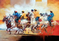 Shan Amrohvi, 30 x 42 inch, Oil on Canvas, Horse Painting, AC-SA-165